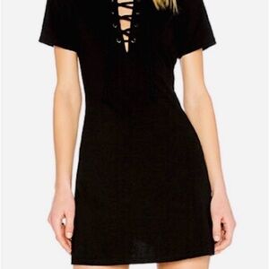 FOREVER 21 Lace Up V Neck Stretchy Black Bodycon Dress